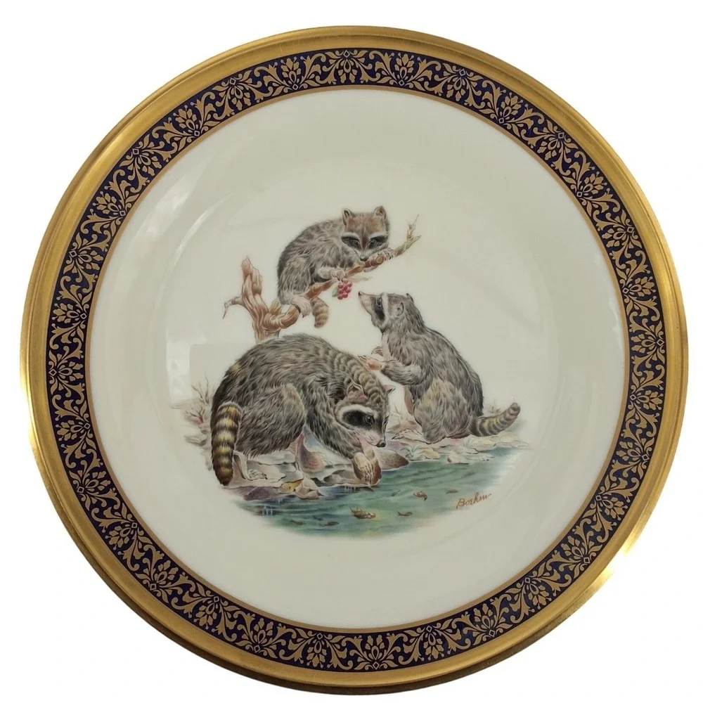 Vintage‎ 1973 Lenox Boehm Woodland Wildlife Raccoons Collector Plate Gold Rim